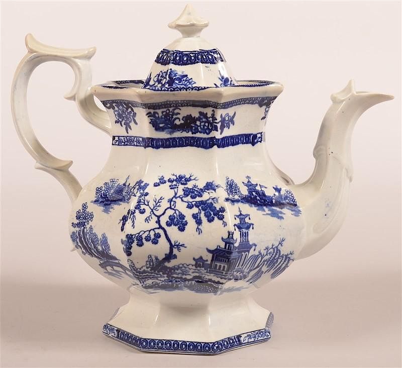 Appraisal: Chapoo Pattern Flow Blue Ironstone Coffee Pot Chapoo Pattern Flow