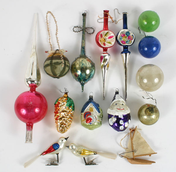 Appraisal: Early Cristmas ornaments toppers two wire wraps four kugels figurals