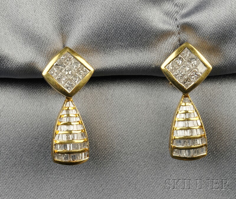 Appraisal: kt Gold and Diamond Earpendants each invisibly set with princess-cut