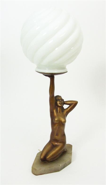 Appraisal: ART DECO TABLE LAMP CIRCA patinated spelter cast as a