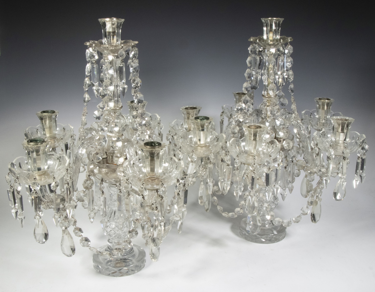 Appraisal: PR CRYSTAL TABLE CHANDELIERS Pair of Vintage Cut Crystal Six-Light