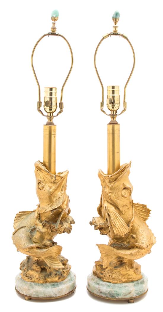 Appraisal: Sale Lot A Pair of Gilt Bronze Fish-Form Table Lamps