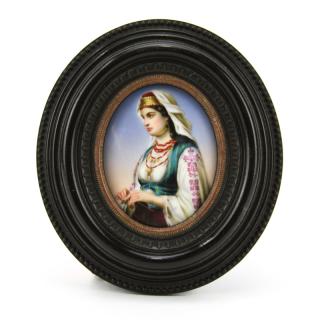 Appraisal: KPM Style Hand Painted Porcelain Plaque Orientalist Girl Unsigned Old