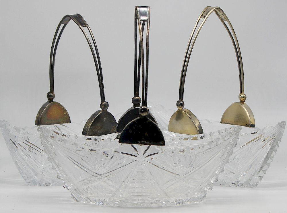 Appraisal: SILVER Matched Russian Silver Mounted Baskets Includes matched Russian silver