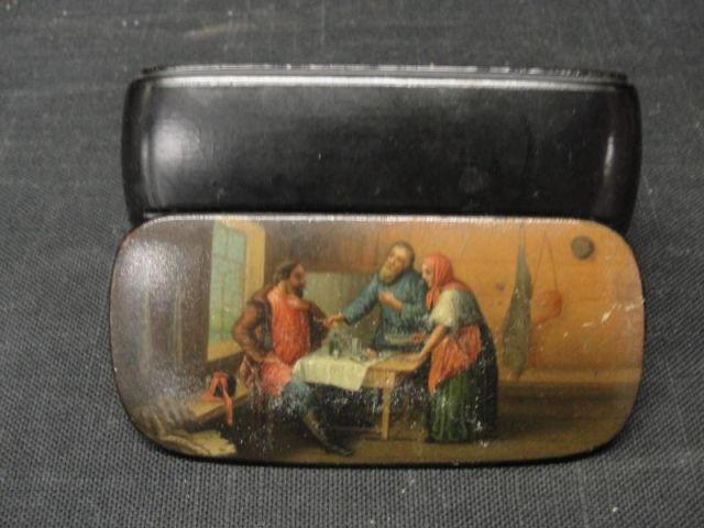 Appraisal: RUSSIAN Hand Painted Lacquer Shell Box From a NYC estate