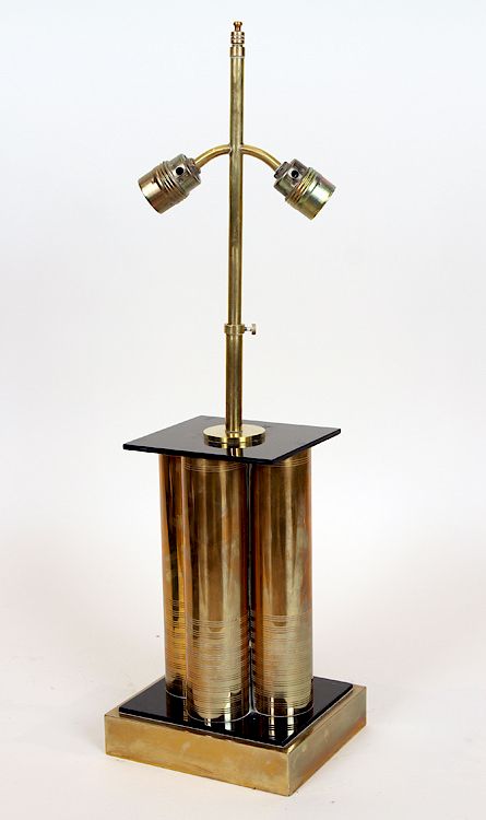 Appraisal: BRASS LUCITE CLUSTER COLUMN TABLE LAMP C A stylish brass