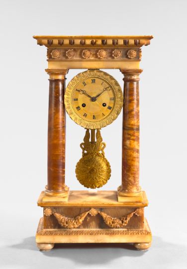 Appraisal: Louis-Philippe Patinated Alabaster and Cinnamon Onyx Mantel Clock second quarter