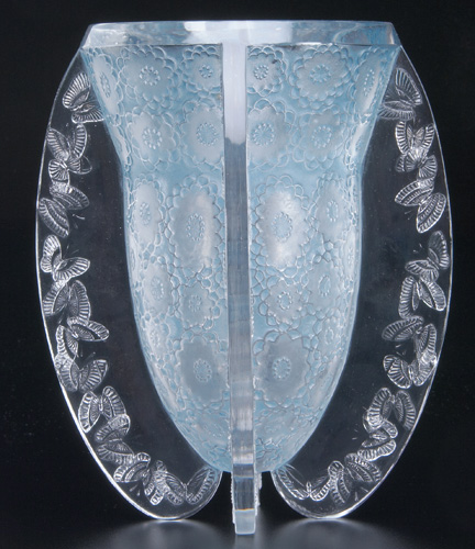 Appraisal: R LALIQUE Vase Papillons clear and frosted with pale blue