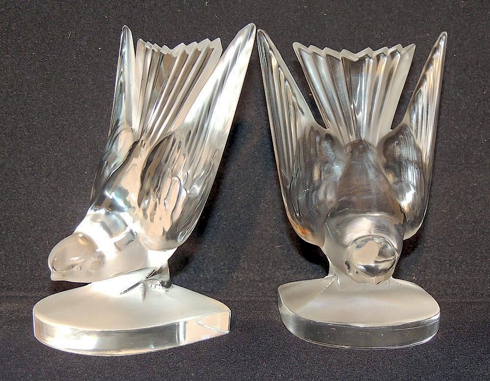 Appraisal: Pair of Lalique Glass Bookends Molded and frosted glass in