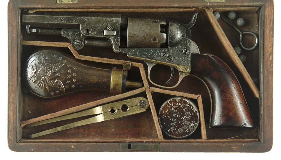 Appraisal: CASED ENGRAVED COLT POCKET MODEL REVOLVER Cal SN Fine Gustav