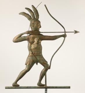 Appraisal: INDIAN WEATHERVANE Full Body Copper Indian with Bow Form Weathervane