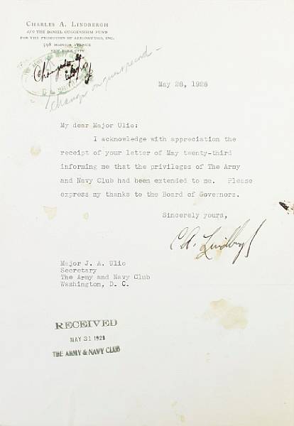 Appraisal: LINDBERGH CHARLES A - Typed Letter Signed C A Lindbergh