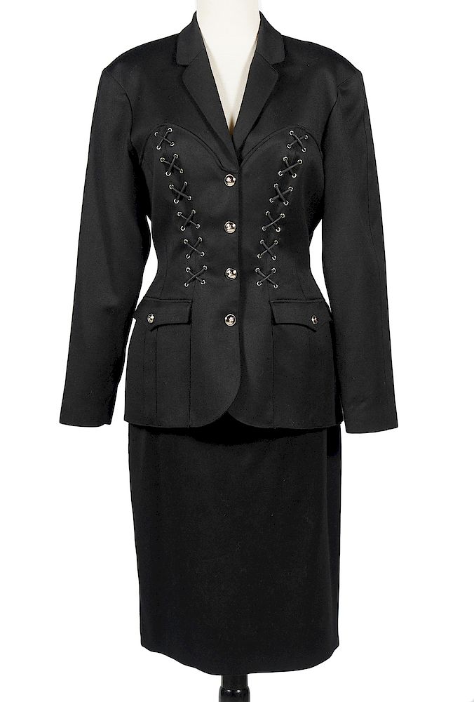 Appraisal: Theirry Mugler Black Laced Skirt Suit Size Theirry Mugler Charcoal