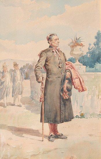 Appraisal: DE FRANCESCHI Mariano Italian - Cardinal on a Stroll Watercolor