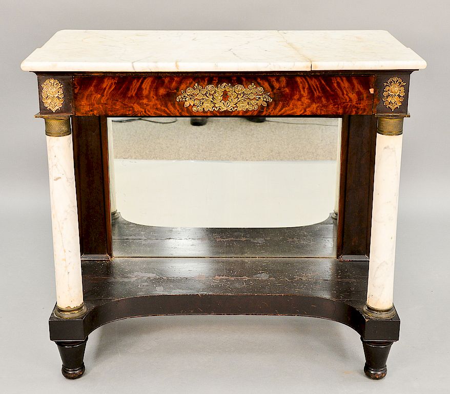 Appraisal: Empire mahogany pier table having marble top over drawer with