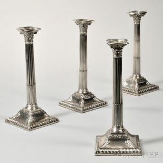 Appraisal: Four Assembled George III Sterling Silver Candlesticks London two -