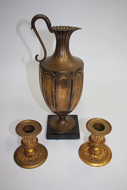 Appraisal: AN ANTIQUE BRONZE EWER on a slate plinth base cm