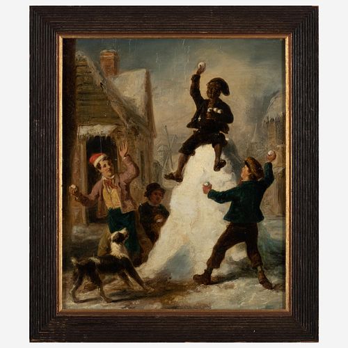 Appraisal: EUROPEAN SCHOOL SNOW BALL FIGHTOil on panel signed with initials