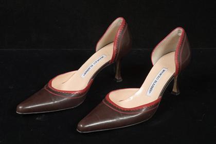 Appraisal: Manolo Blahnik brown and red leather d'Orsay pumps Size PROVENANCE