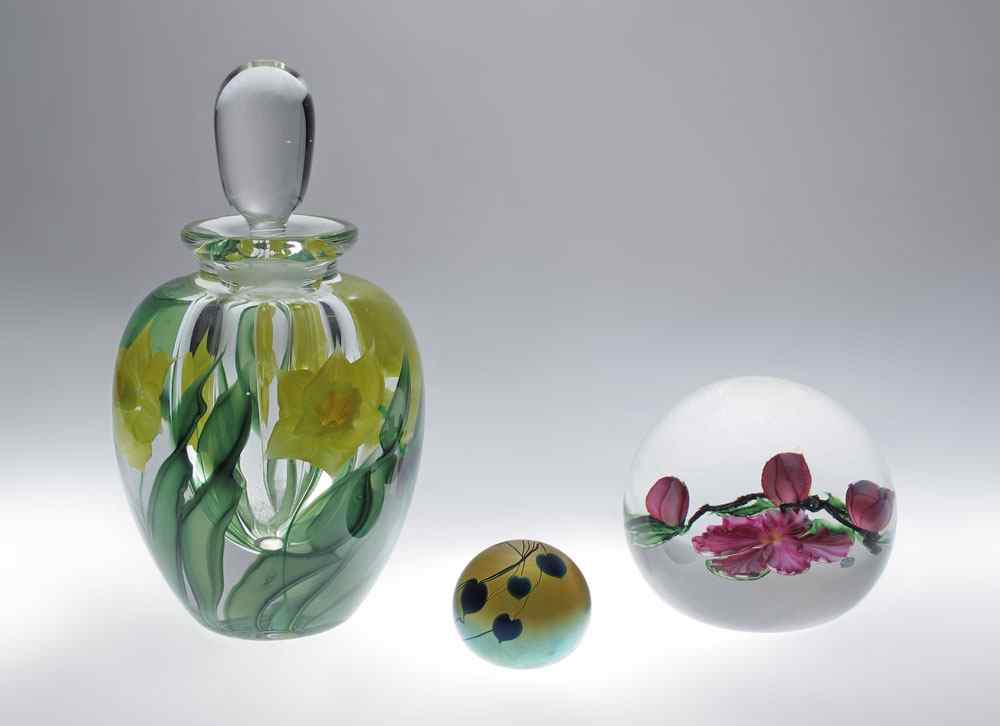 Appraisal: PIECE SALAZAR LUNDBERG PAPERWEIGHTS PERFUME '' miniature iridescent glass weight