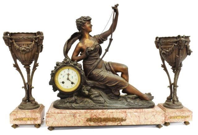 Appraisal: piece French mantel set late th c including shelf clock