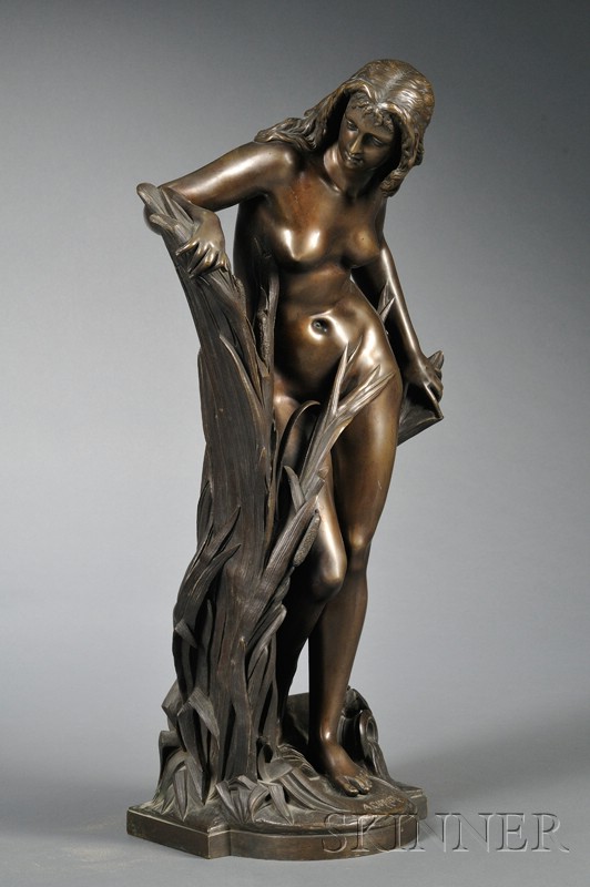 Appraisal: Albert-Ernest Carrier-Belleuse French - Bronze Figure of a Nude Bather