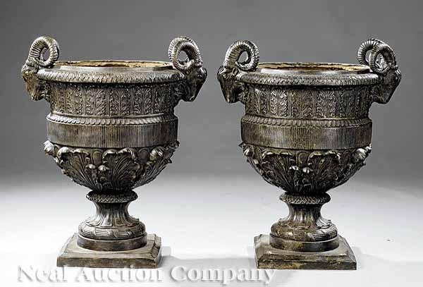 Appraisal: A Pair of Patinated Bronze Urns in the Classical Taste