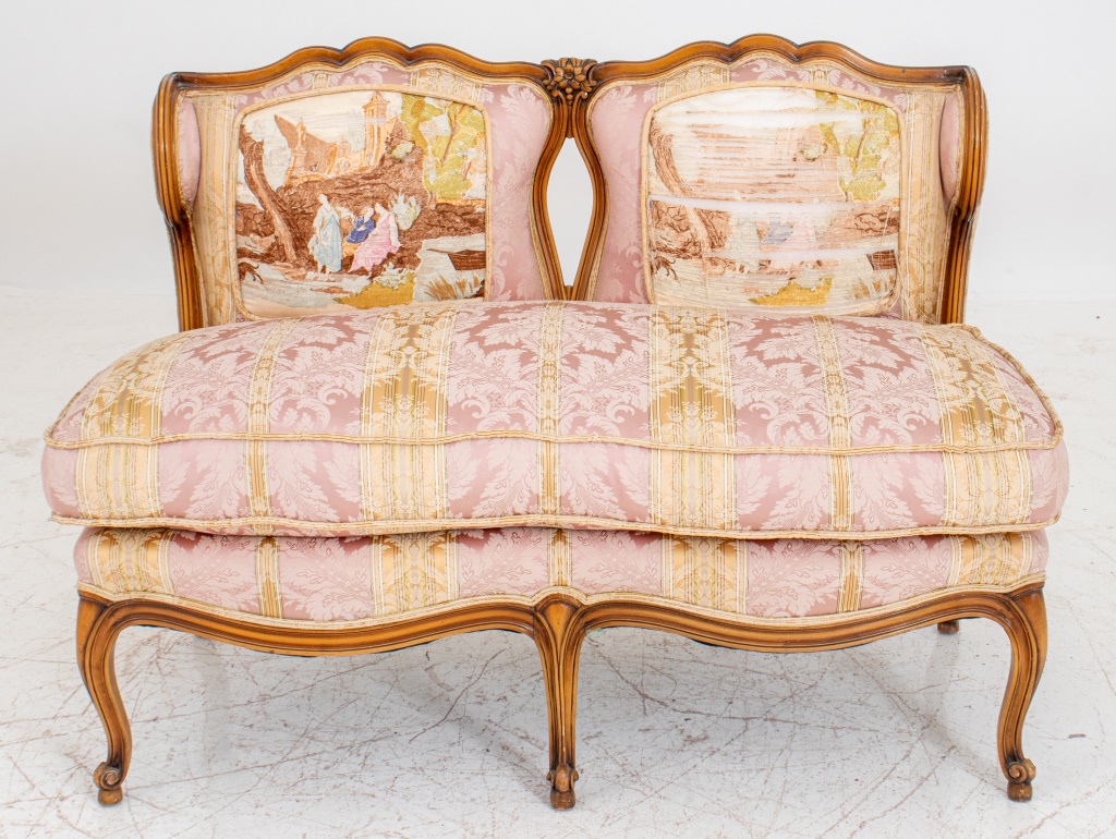 Appraisal: LOUIS XV REVIVAL UPHOLSTERED WOOD BANQUETTE Louis XV style charming