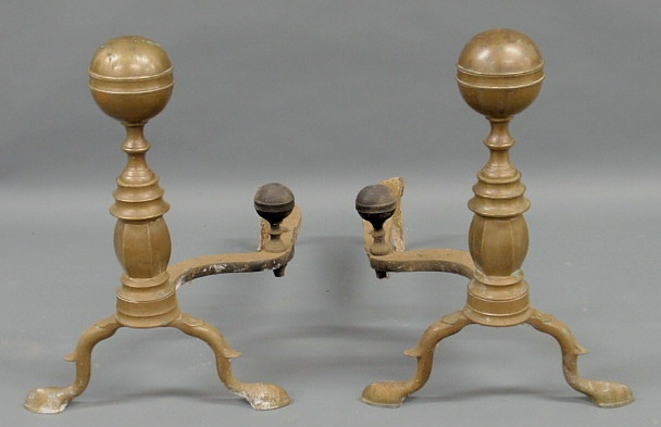 Appraisal: Pair of brass federal style andirons h x d