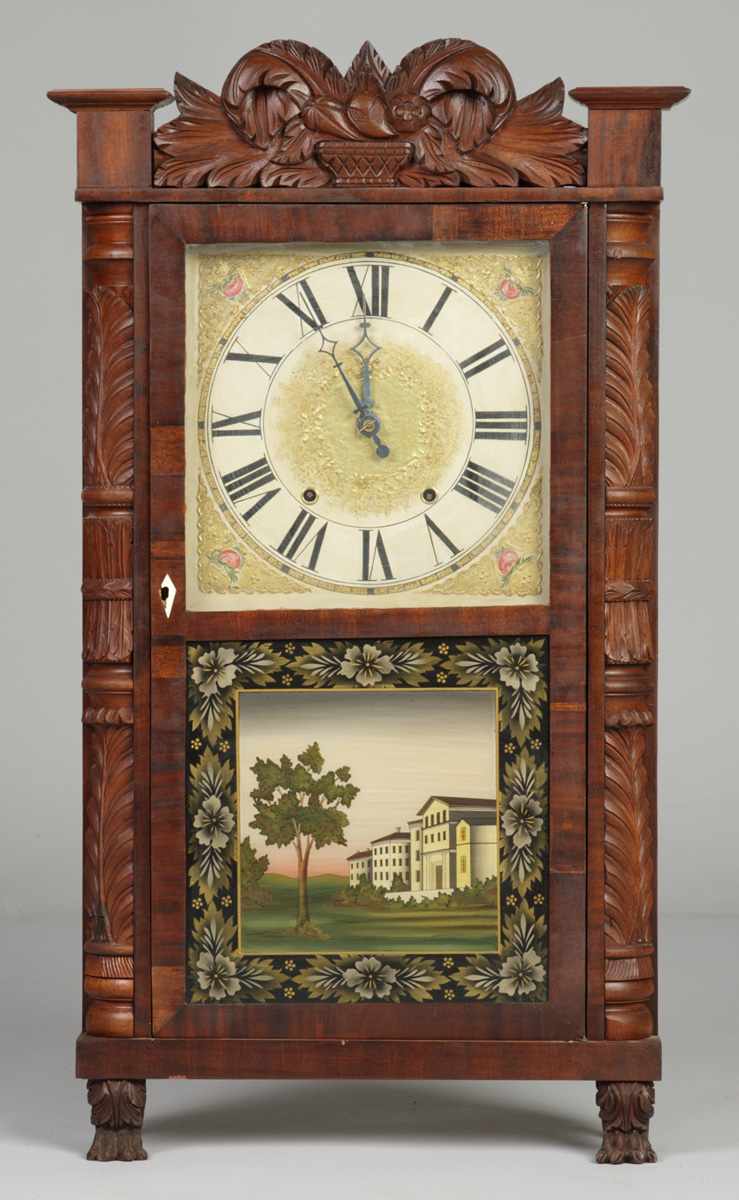 Appraisal: Aspah Hall Clinton GA Shelf Clock Mahogany case with carved