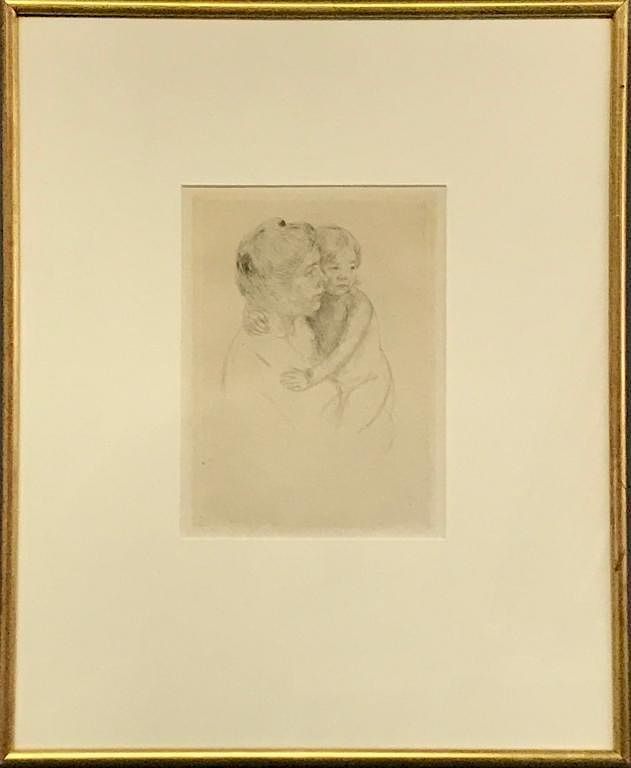 Appraisal: Mary Cassatt Etching Antoine Holding Her Child Mary Cassatt Pennsylvania