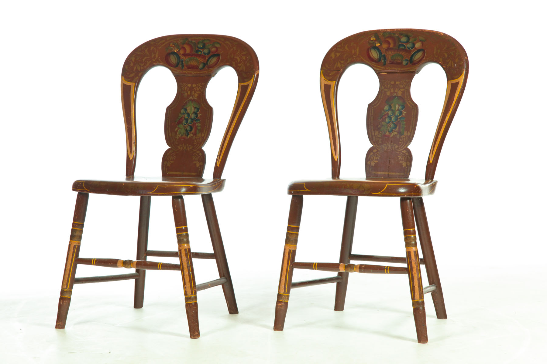 Appraisal: SET OF SIX DECORATED BALLOON BACK SIDE CHAIRS Probably Pennsylvania