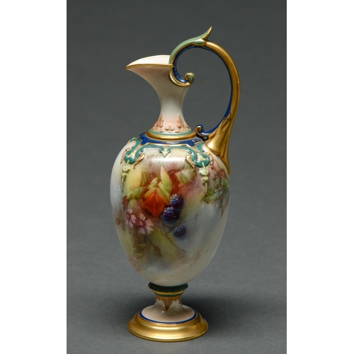 Appraisal: A Hadley's Worcester ewer - painted with blackberries and blossom