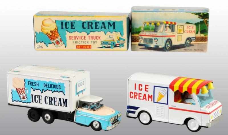 Appraisal: Lot of Tin Ice Cream Truck Friction Toys Description Japanese