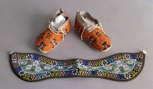 Appraisal: Pair of Native American beaded child's moccasins together with a