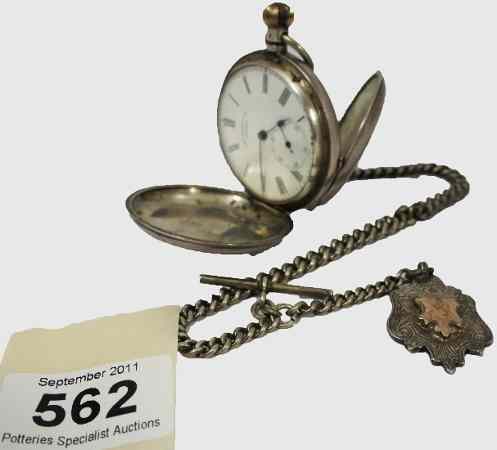 Appraisal: Solid Silver Full Hunter Pocket Watch and Chain and Medal