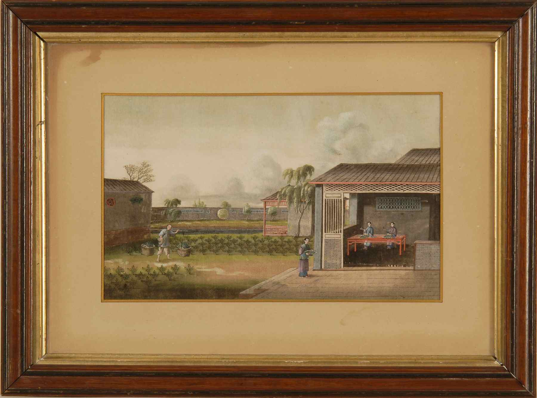 Appraisal: FRAMED CHINESE EXPORT PAINTING ON PAPER th CenturyDepicting four figures