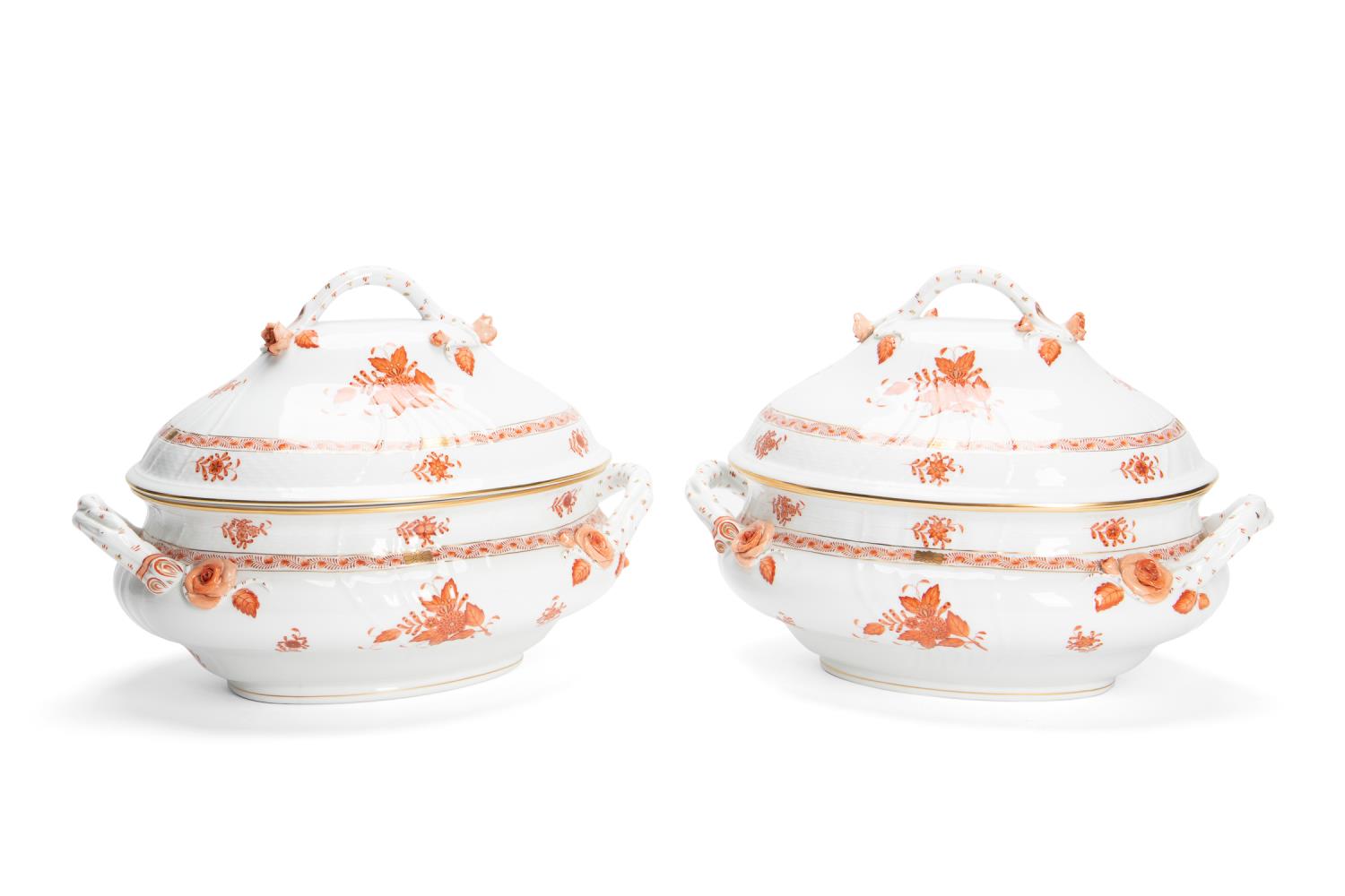 Appraisal: PAIR HEREND RUST CHINESE BOUQUET LIDDED TUREENS Herend Hungarian pair