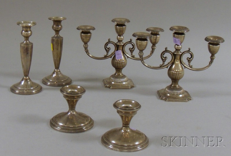 Appraisal: Three Pairs of Sterling Weighted Candlesticks one in the form