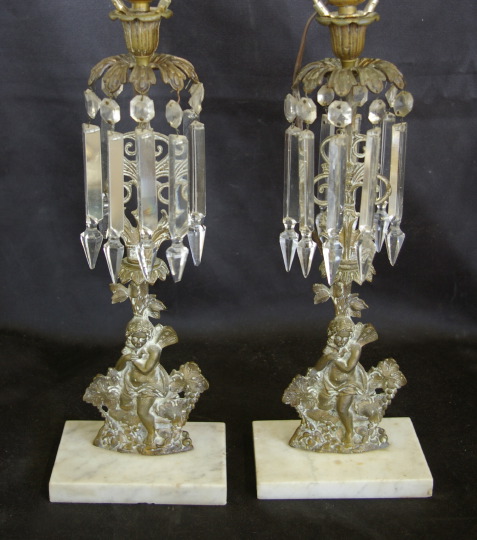 Appraisal: Pair of American Brass Cut Glass and White Marble Sprite