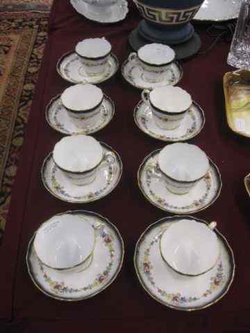 Appraisal: Meissen Porcelain Cups Saucers handpainted floral garland with cobalt rim