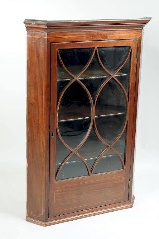 Appraisal: George III Inlaid Mahogany Hanging Corner Cupboard George III inlaid