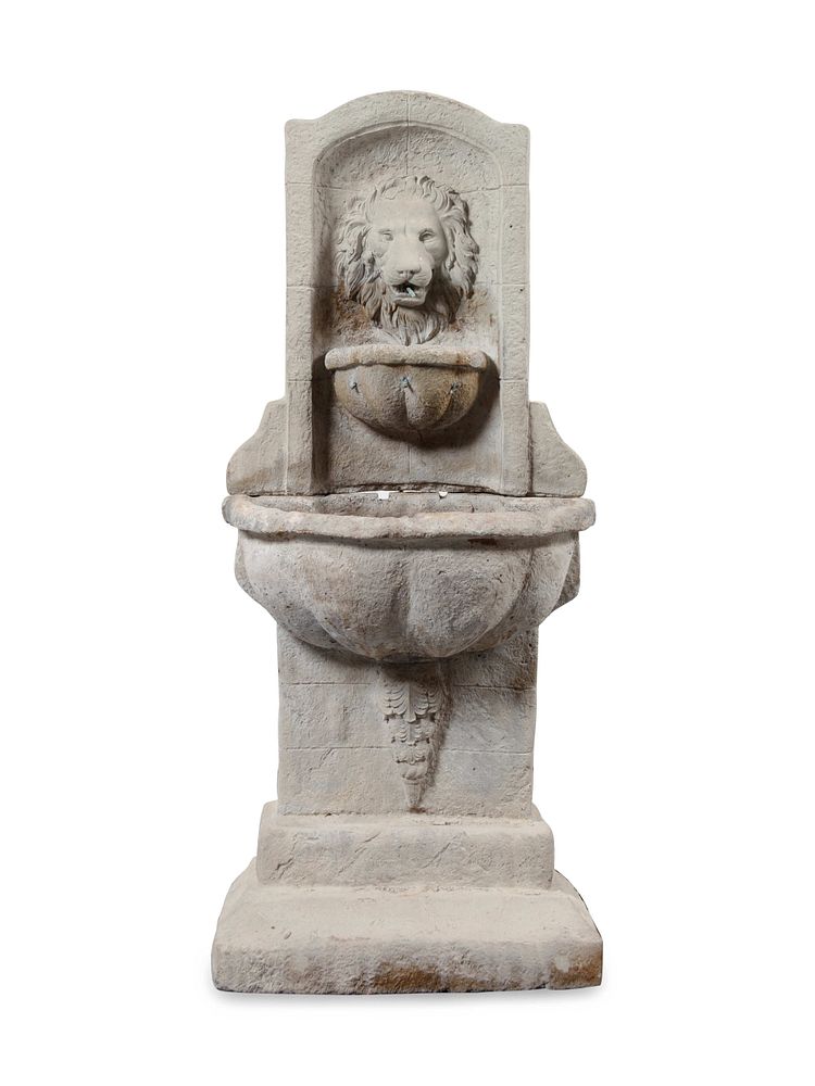 Appraisal: A George III Style Stone Lion and Shell Fountain A