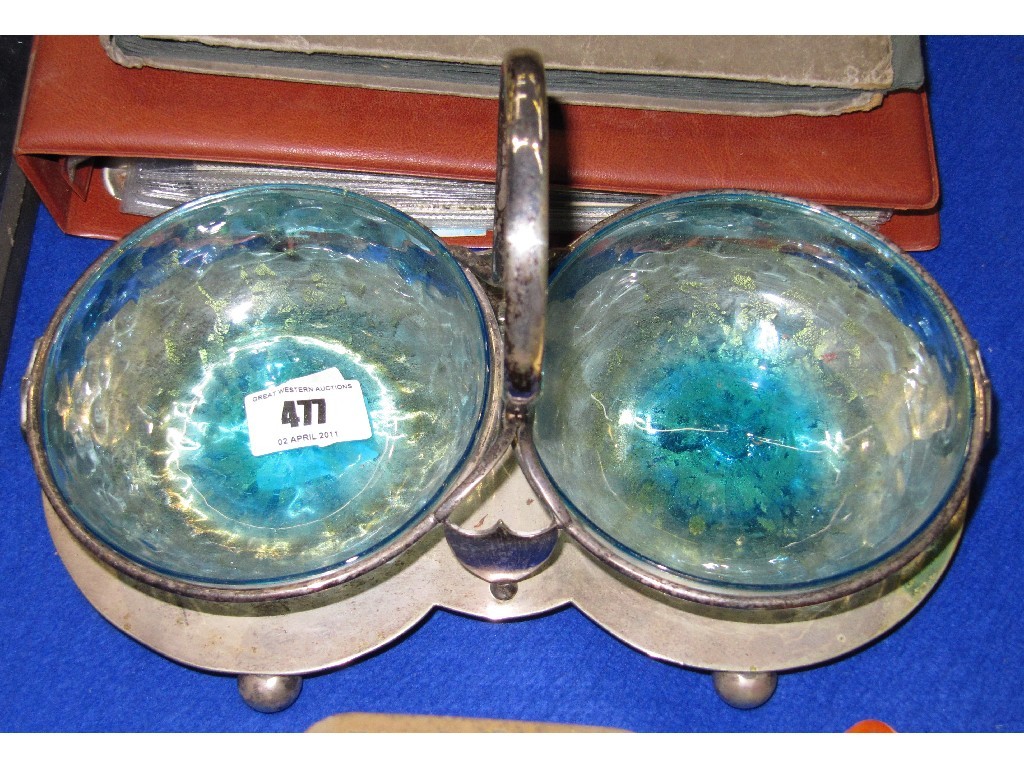 Appraisal: EP and glass double jam dish