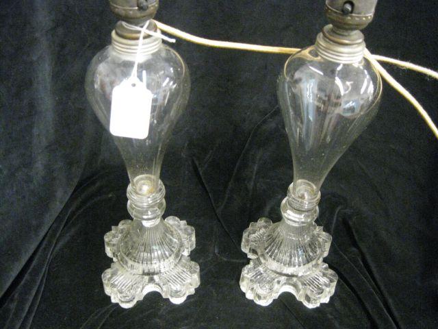 Appraisal: Pair of Boston Sandwich Glass Lamps early th century base