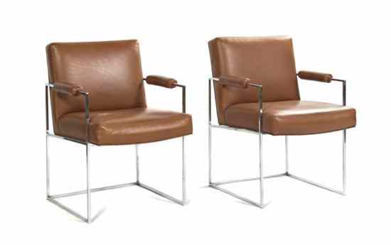 Appraisal: A Pair of Chrome and Leather Armchairs Milo Baughman each