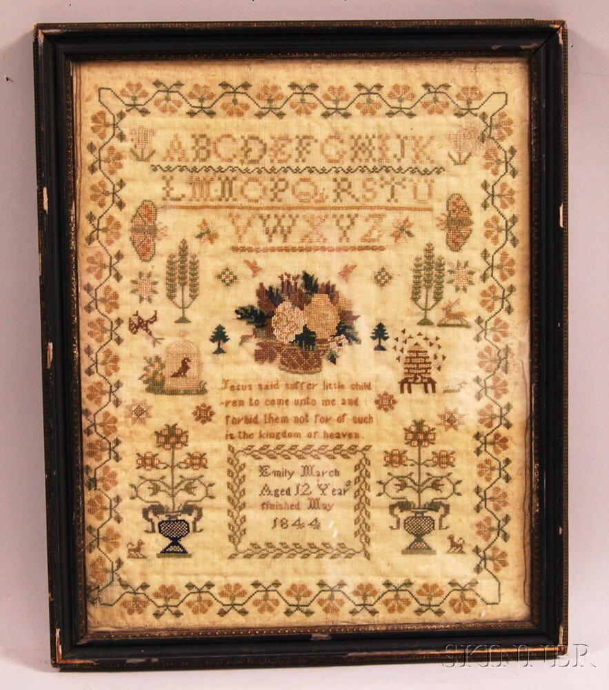 Appraisal: Needlework Sampler Emily March Aged Years Finished May worked in