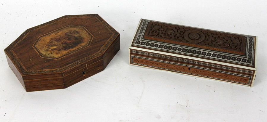 Appraisal: An early th Century rosewood box octagonal with inlaid borders