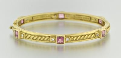 Appraisal: A Judith Ripka k Gold Pink Sapphire and Diamond Bangle