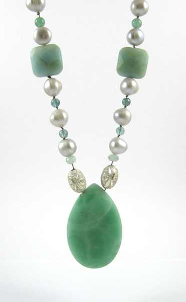 Appraisal: AMAZONITE APATITE AND SILVER PEARL NECKLACE measuring inches in length